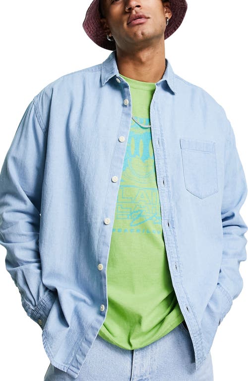 ASOS DESIGN '90s Oversize Denim Button-Up Shirt in Light Blue