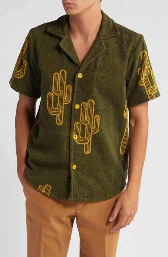 Shop Oas Mezcal Terry Cloth Camp Shirt In Green