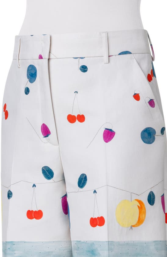 Shop Akris Fruit Print Cotton & Silk Blend Bermuda Shorts In Greige-multicolor