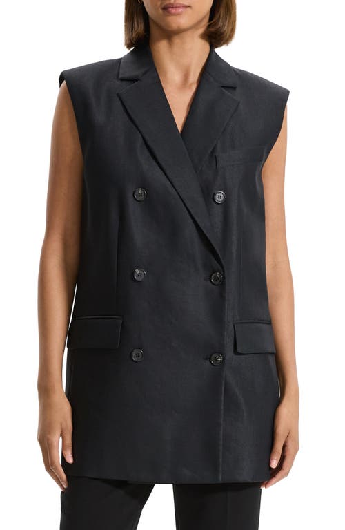 Theory Double Breasted Linen Blend Blazer Vest Black at Nordstrom,