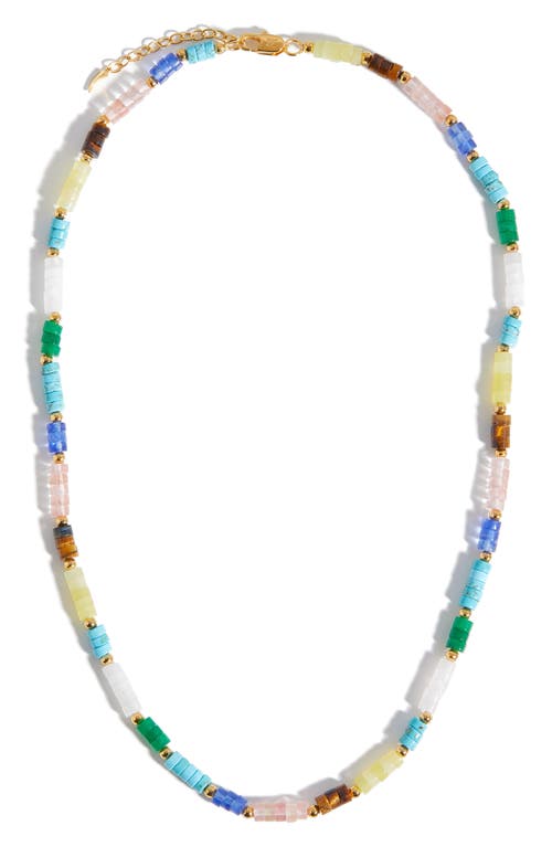 Multicolor Stone Beaded Necklace in Gold