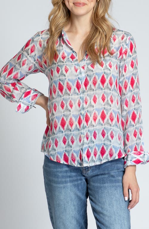 Print Roll-Up Sleeve Chiffon Button-Up Shirt in Red Multi