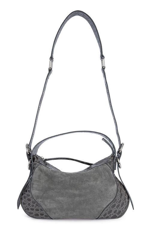 BY FAR Black Suede Leather Soho Handbag Half Moon Shoulder Bag NEW Silver  Zip