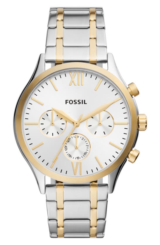 Fossil Fenmore Three-hand Quartz Stainless Steel Bracelet Watch, 44mm In Silver/gold