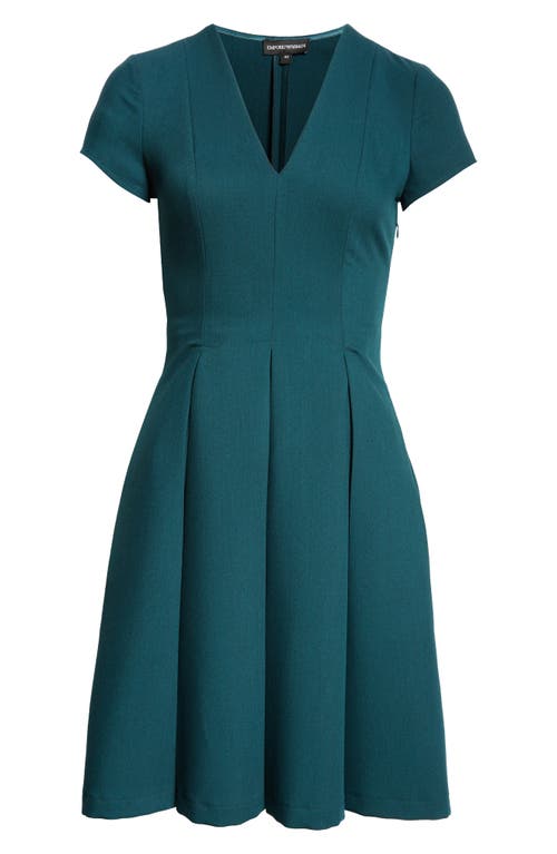 Emporio Armani Emma Short Sleeve Fit & Flare Dress In Solid Dark Green