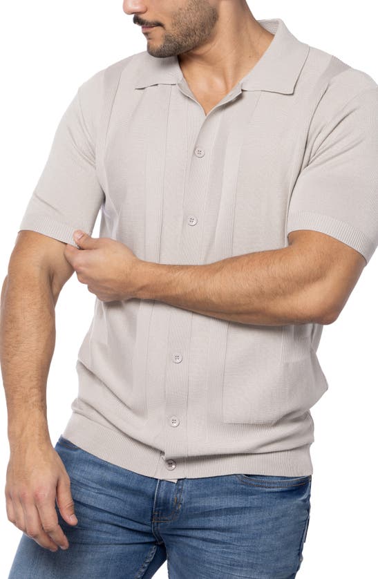 Spring + Mercer Textured Short Sleeve Button-up Sweater In Oatmeal