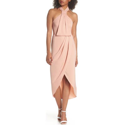Shona Joy Knotted Tulip Hem Midi Dress, Pink