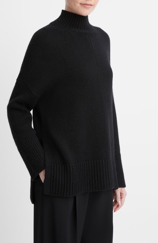 Shop Vince Oversize Wool & Cashmere Turtleneck Tunic Sweater In Black