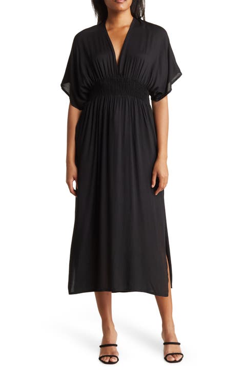Smocked Tie Back Maxi Cover-Up Dress