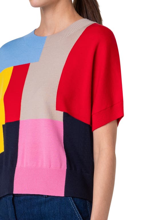 Shop Akris Punto Nyc Paper Collage Short Sleeve Cashwool® Crop Sweater In Blue Multicolor