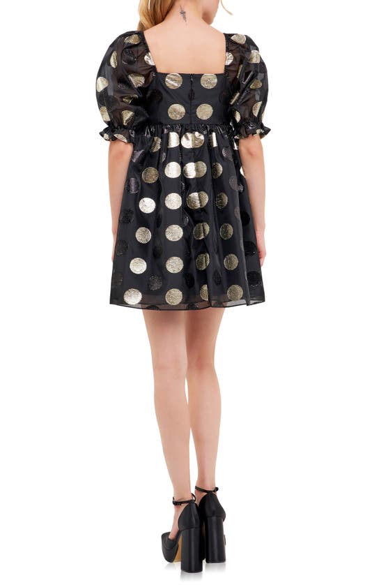 Shop English Factory Metallic Dot Puff Sleeve Organza Minidress In Black