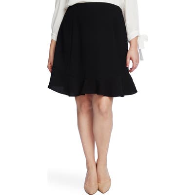 Plus Size Cece Flutter Hem Moss Crepe Skirt, Black