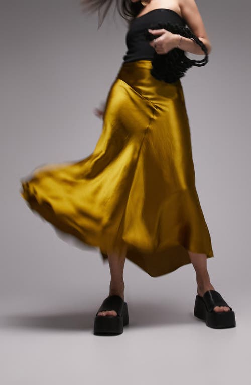Fishtail Satin Midi Skirt in Yellow