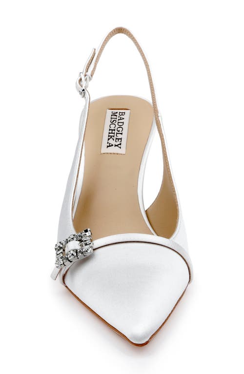 Shop Badgley Mischka Collection Annmarie Slingback Pointed Toe Pump In White Satin