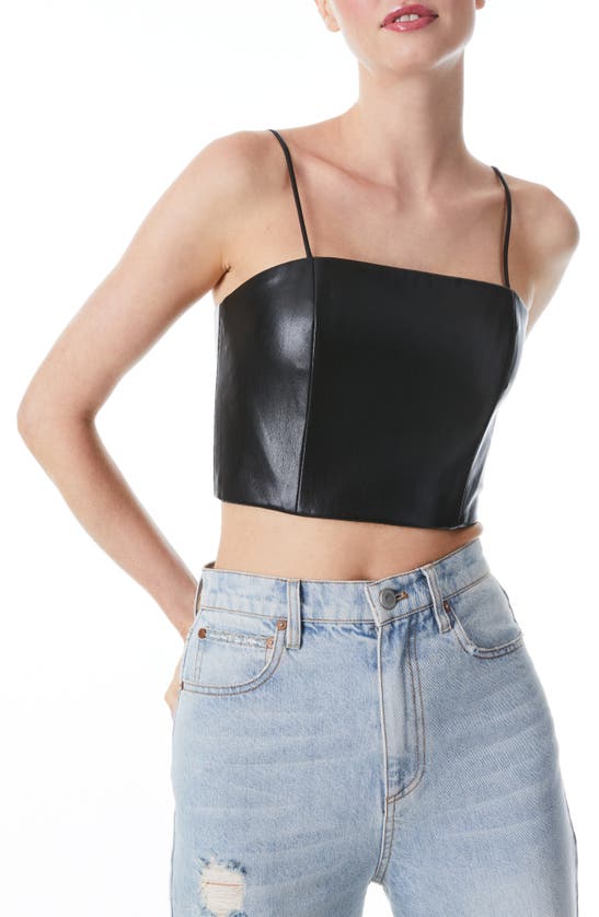 ALICE AND OLIVIA PEARLE FAUX LEATHER CROP TOP