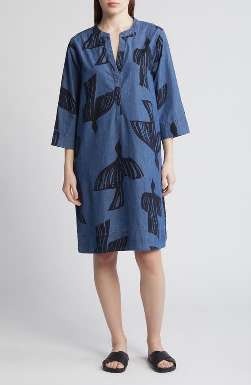 Masai Copenhagen Nokolo Bird Print Denim Dress Dark at Nordstrom,