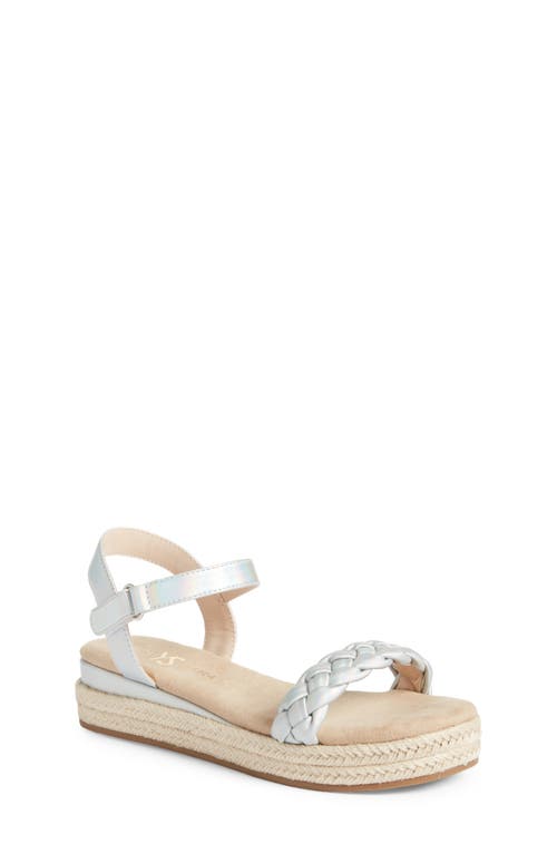 Yosi Samra Kids' Miss April Ankle Strap Espadrille Platform Wedge Sandal Silver Iridescent at Nordstrom, M