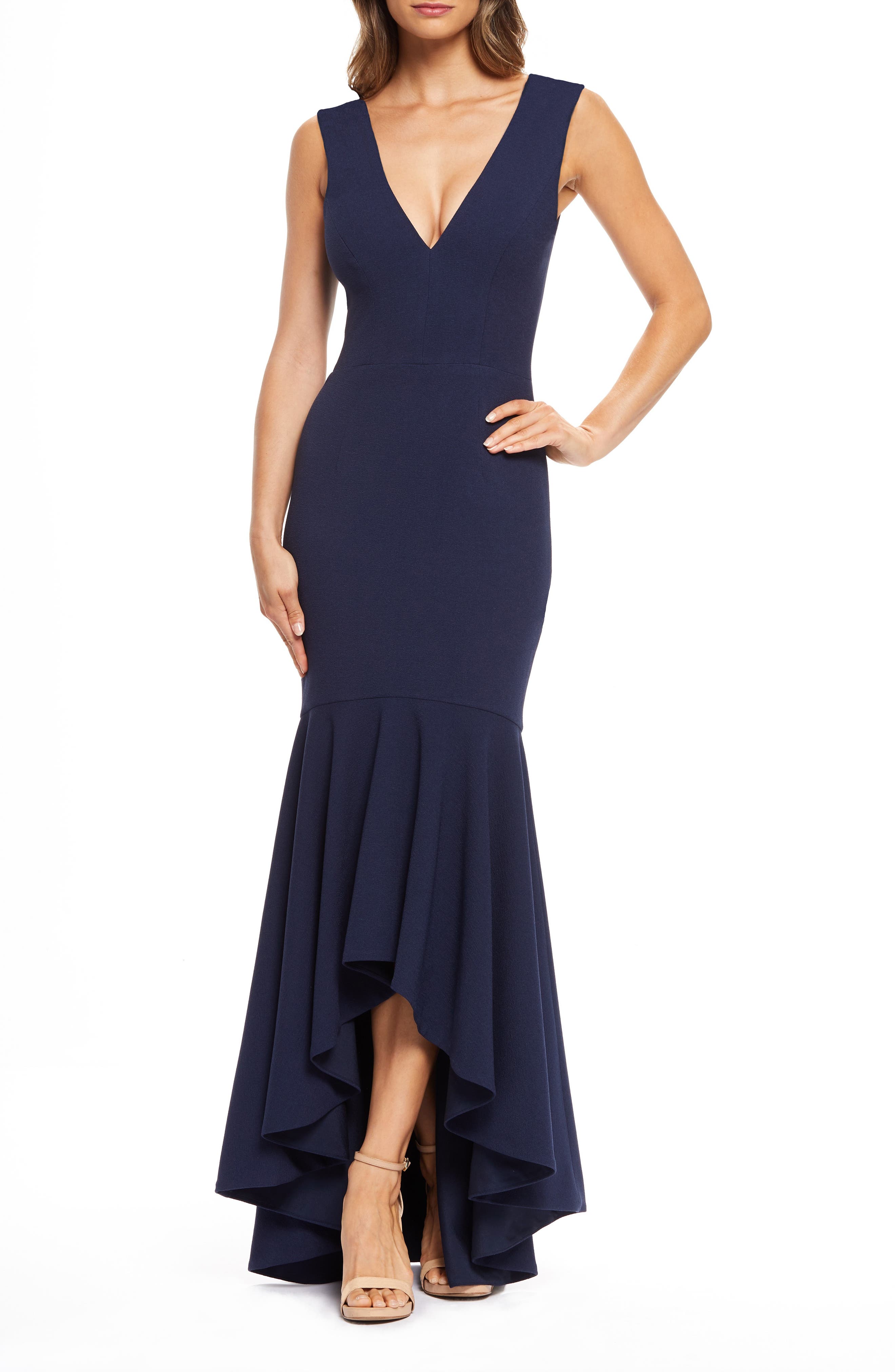 Dress The Population Demi High/low Mermaid Hem Evening Dress, Blue