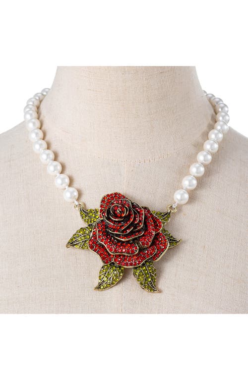 Shop Eye Candy Los Angeles Rosy Crystal Floral & Imitation Pearl Necklace In White/red