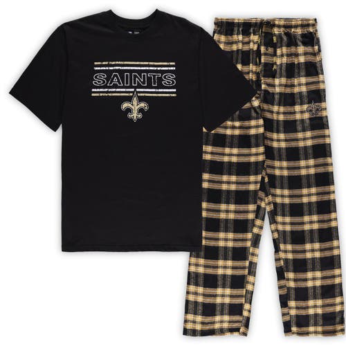 Men's Concepts Sport Black/Gold New Orleans Saints Big & Tall Flannel Sleep Set