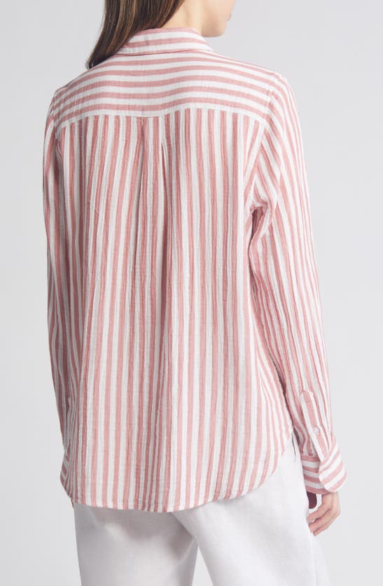 Shop Caslon Stripe Cotton Gauze Button-up Shirt In Pink C- White Katie Stripe