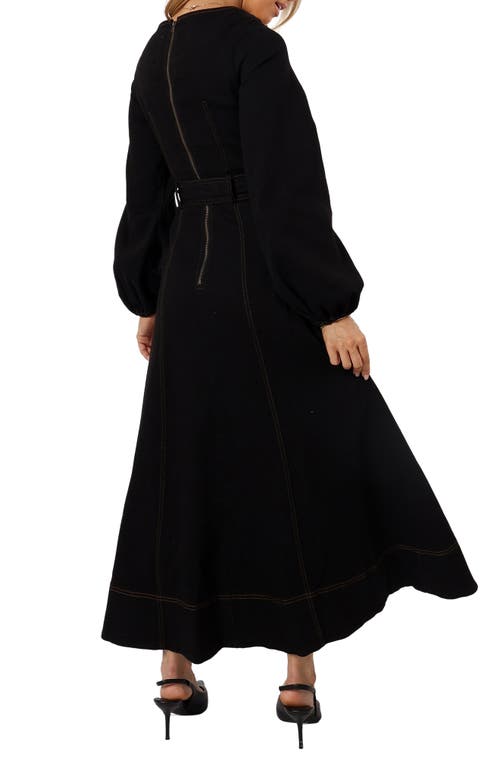 Petal And Pup Petal & Pup Mateo Long Sleeve Belted Denim Maxi Dress In Black