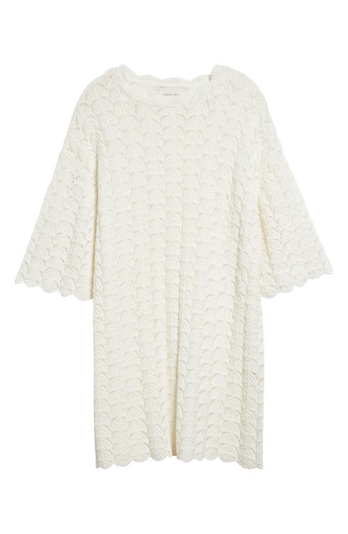 Shop Loulou Studio Doni Short Sleeve Open Stitch Cotton Sweater Dress In Ivory