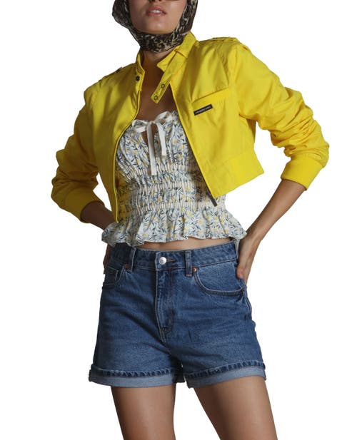 Members Only Mini Cropped Racer Jacket In Yellow