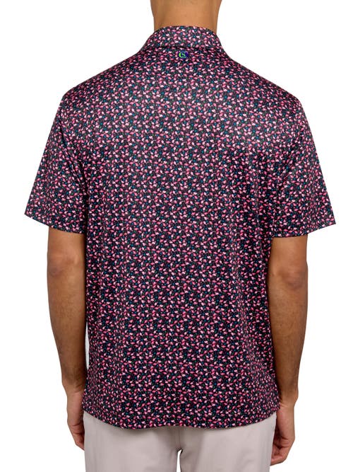 Construct Con.struct Micro Flamingo Print Performance Golf Polo In Black/multi