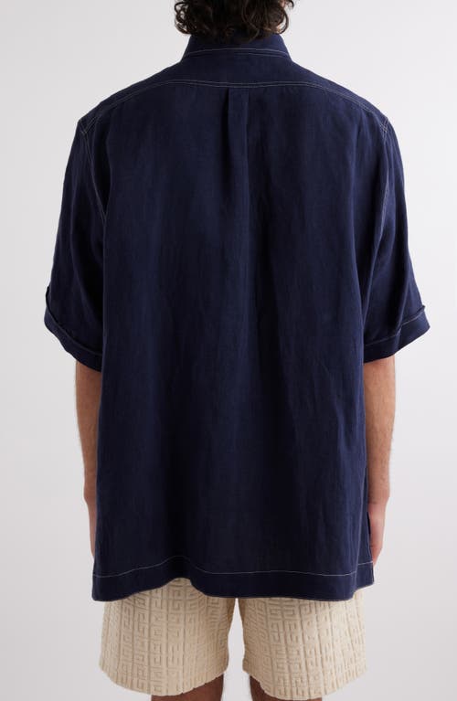 Shop Givenchy Oversize Short Sleeve French Linen Button-up Shirt In Navy