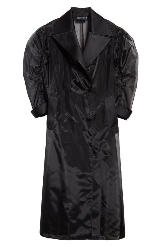 Shop Dolce & Gabbana Puff Sleeve Sheer Trench Coat In Nero