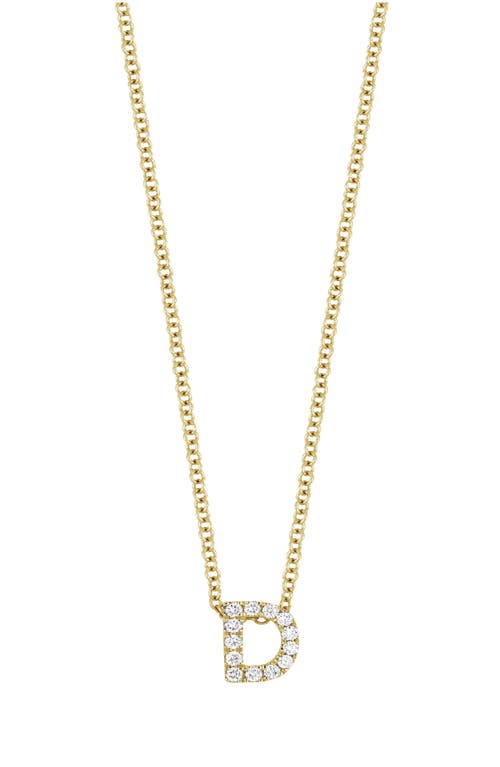 18k Gold Pavé Diamond Initial Pendant Necklace in Yellow Gold - D