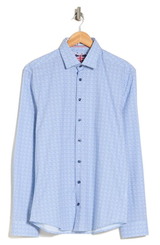 Shop Soul Of London Tile Print Stretch Cotton Button-up Shirt In Blue