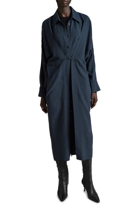 Collarless Long Sleeve Shirtdress main image 1