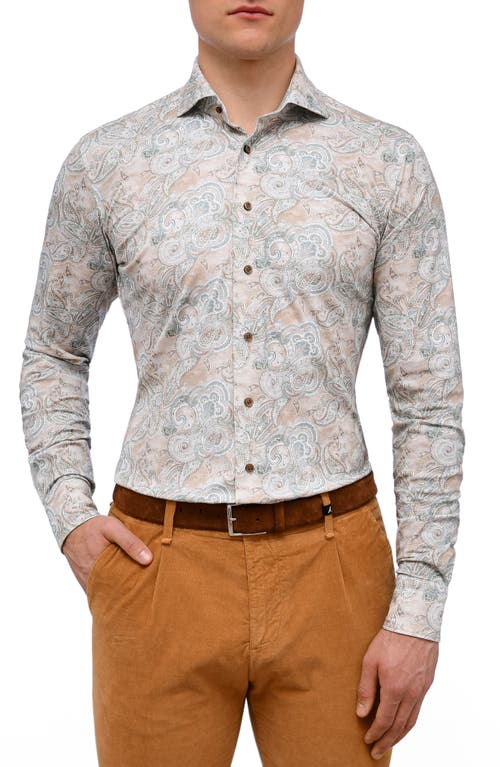 Emanuel Berg 4Flex Slim Fit Paielsy Knit Button-Up Shirt in Beige