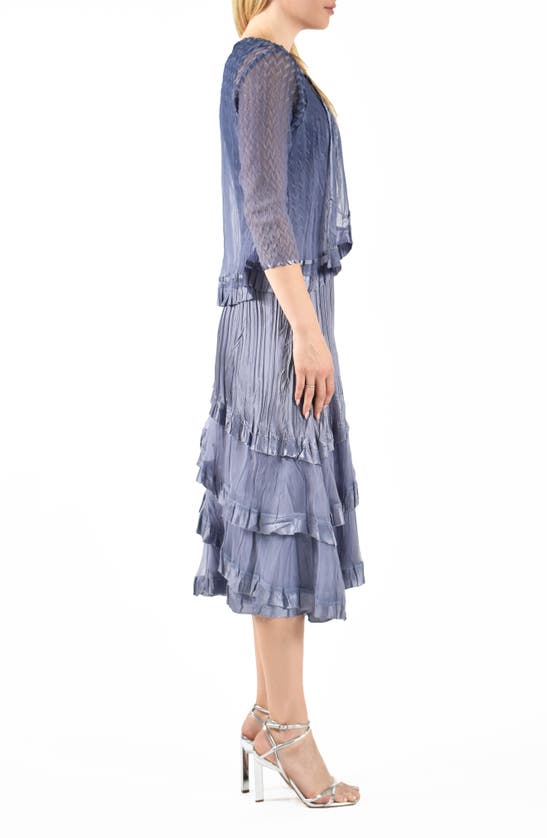 KOMAROV KOMAROV TIERED CHARMEUSE & CHIFFON DRESS & JACKET 