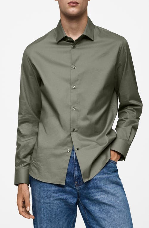 Shop Mango Regular Fit Cotton Button-up Shirt In Green