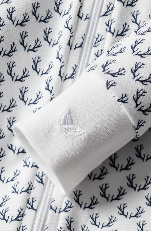Petite Plume Antler Print Cotton Fitted Footie In White