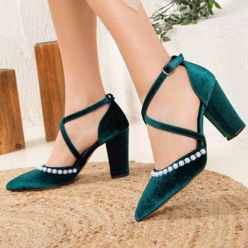 FOREVER & ALWAYS SHOES FOREVER & ALWAYS SHOES SINA CRISS CROSS HEELS WITH PEARLS