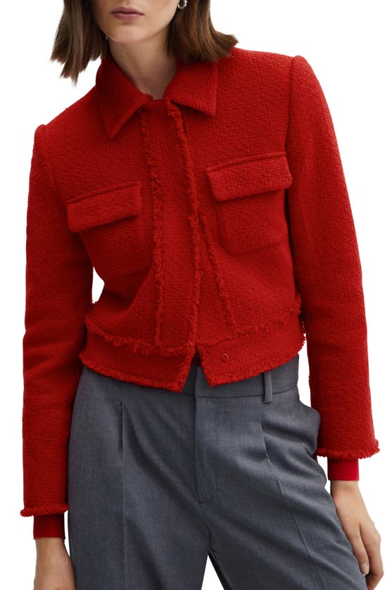 Shop Mango Crop Tweed Jacket In Red