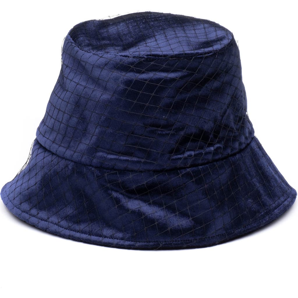 Eugenia Kim Navy Pann Velvet Birdcage Veil Bucket Hat In Blue