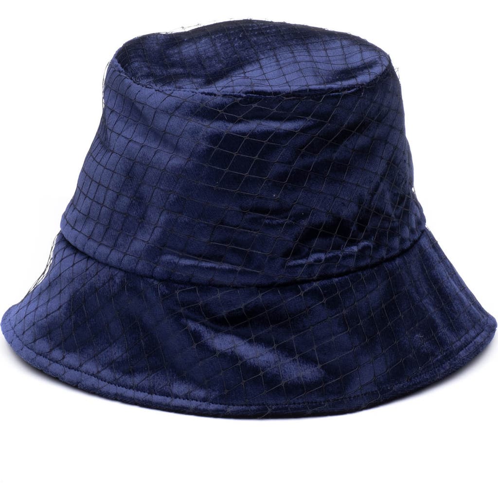 Eugenia Kim Navy Pann Velvet Birdcage Veil Bucket Hat In Navy/black