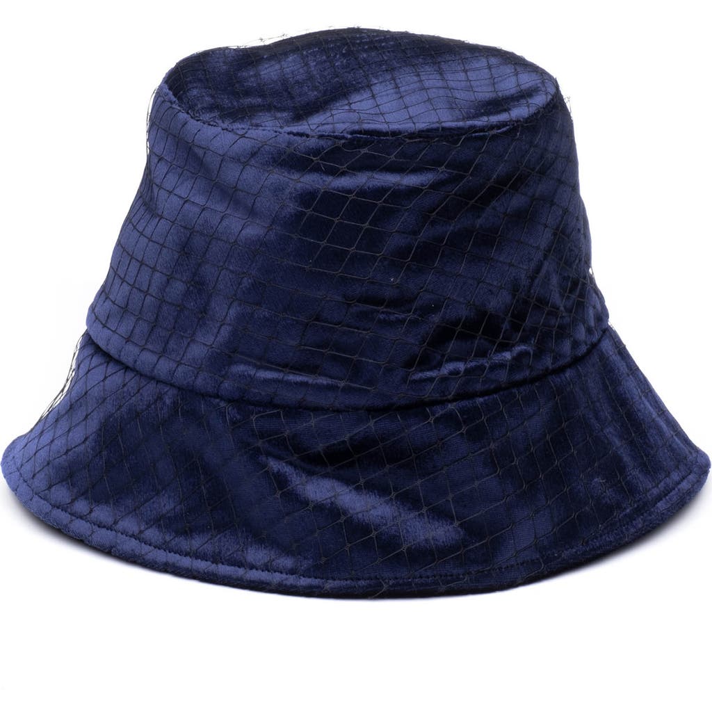 Eugenia Kim Navy Pann Velvet Birdcage Veil Bucket Hat In Blue