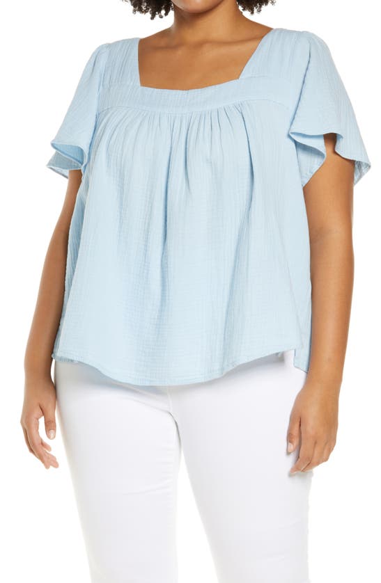 Caslon Square Neck Popover Top In Blue Falls
