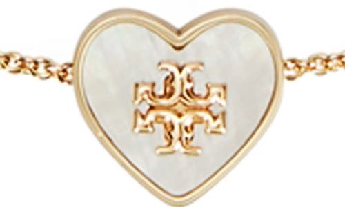 Shop Tory Burch Kira Heart Pendant Necklace In Tory Gold/mother Of Pearl