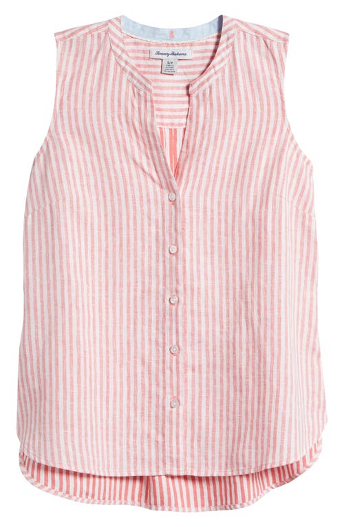 Shop Tommy Bahama Ocean Surf Stripe Sleeveless Linen Button-up Shirt In Soft Flamingo