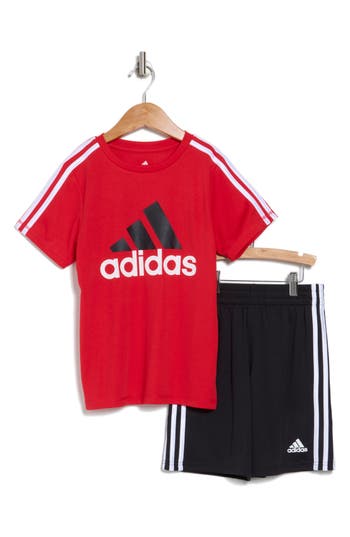 Adidas Originals Adidas Kids' 3-stripes Graphic T-shirt & Shorts Set In Red
