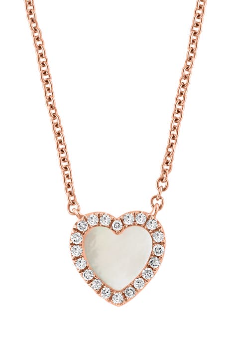 Mother-of-Pearl & Diamond Heart Necklace - 0.09ct.