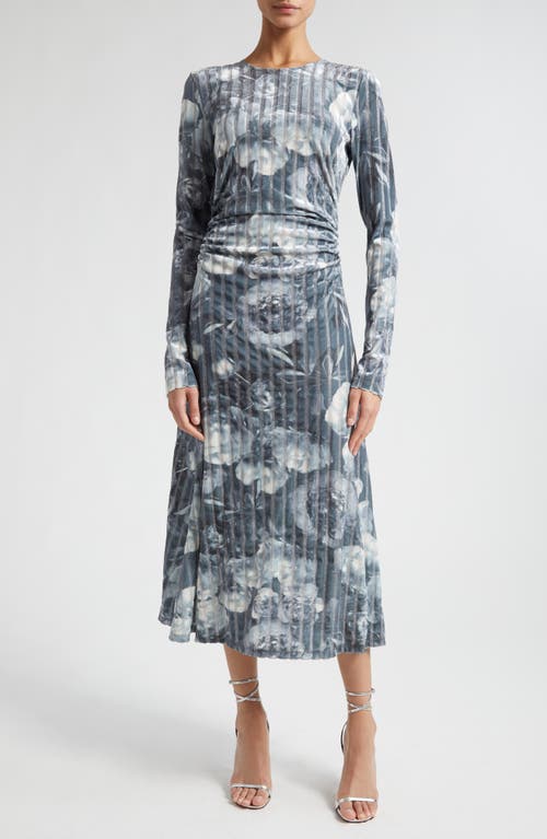 Stine Goya Blackley Floral Long Sleeve Rib Midi Dress Metalized Peonies at Nordstrom,