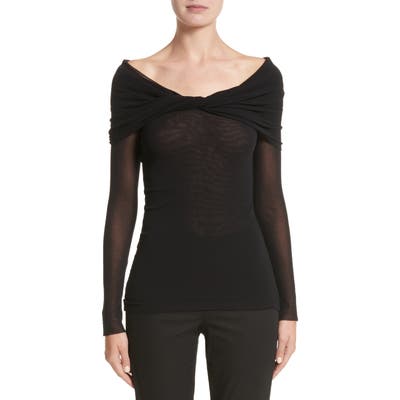 Fuzzi Twisted Tulle Off The Shoulder Top, Black